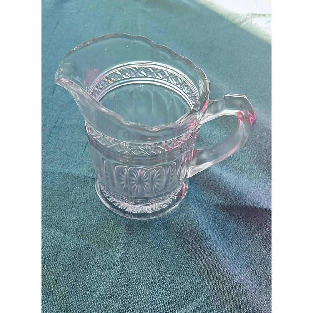 Antique Vintage Star Band or Bosworth crystal creamer. Sturdy Glass 6” Tall